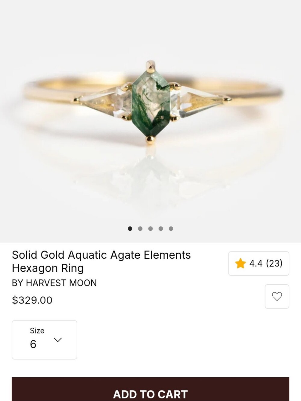 Solid Yellow Gold Green Agate Ring Size 6